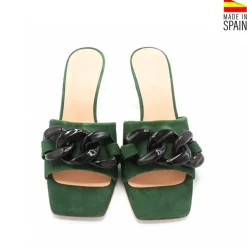 MULE TACÓN PIEL JOHANA VERDE