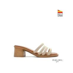 Mule tacón tiras beige