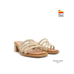 Mule tacón tiras beige