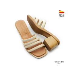 Mule tacón tiras beige