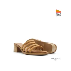 Mule tacón tiras camel