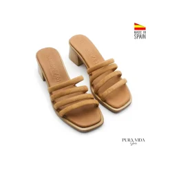 Mule tacón tiras camel