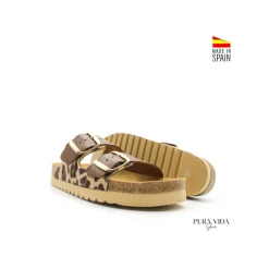 Sandalia bio hebillas leopardo cuero