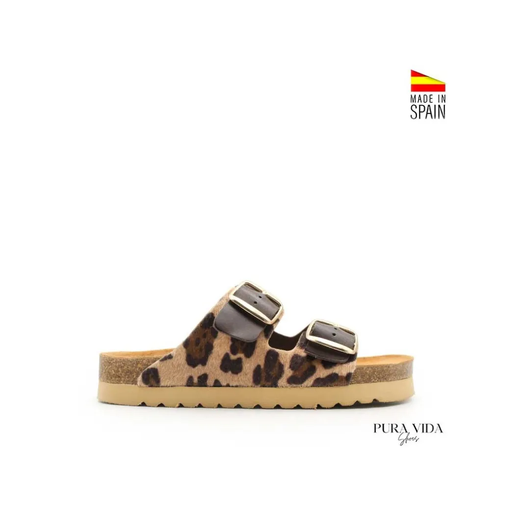 Sandalia bio hebillas marrón leopardo