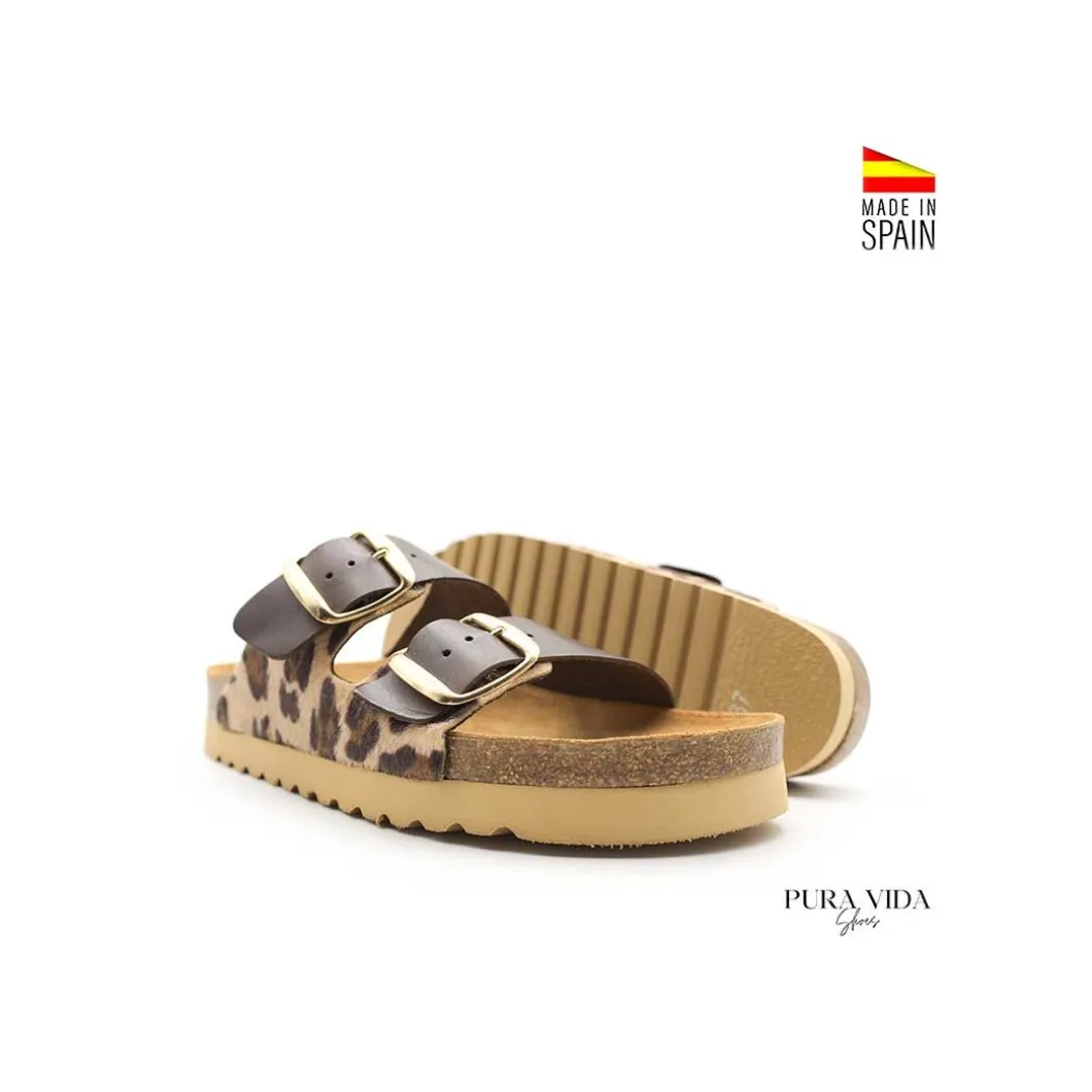 Sandalia bio hebillas marrón leopardo