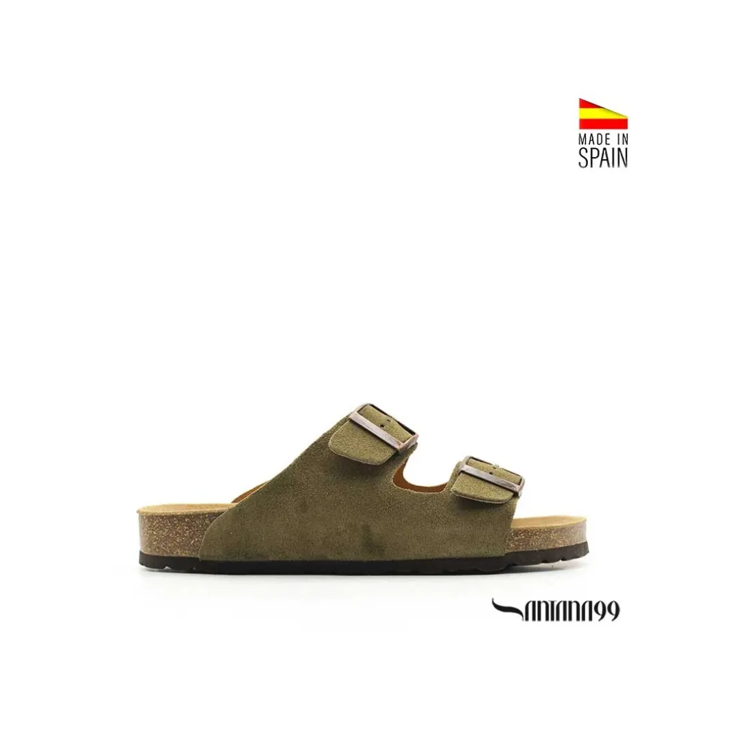 Sandalia bio verde con hebillas