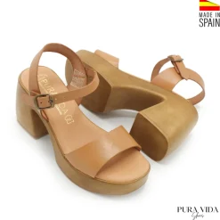 Sandalia camel con tacón y plataforma PURA VIDA