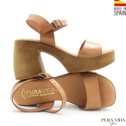 Sandalia camel con tacón y plataforma PURA VIDA