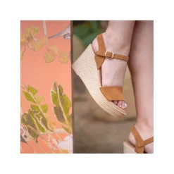 Sandalia camel cuña con plantilla de gel