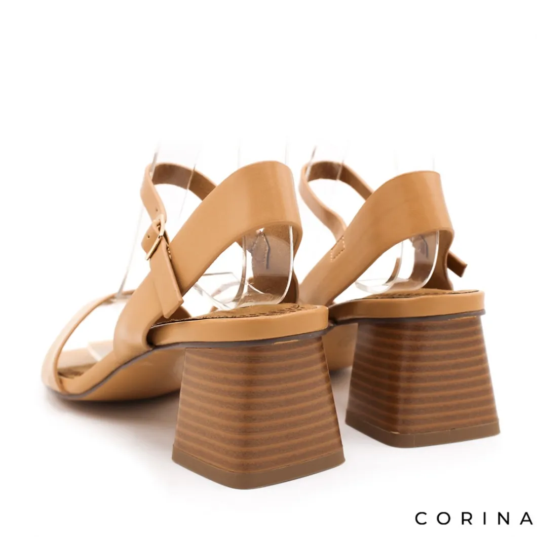 Sandalia camel de tac贸n ancho M4281