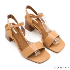 Sandalia camel de tac贸n ancho M4281