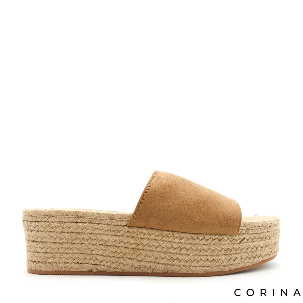 Sandalia camel mule plataforma esparto