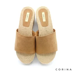Sandalia camel mule plataforma esparto