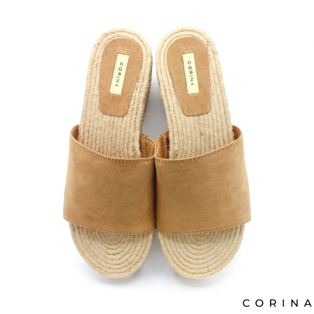 Sandalia camel mule plataforma esparto