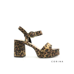 Sandalia con tacón y plataforma leopardo