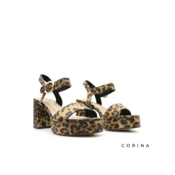 Sandalia con tacón y plataforma leopardo
