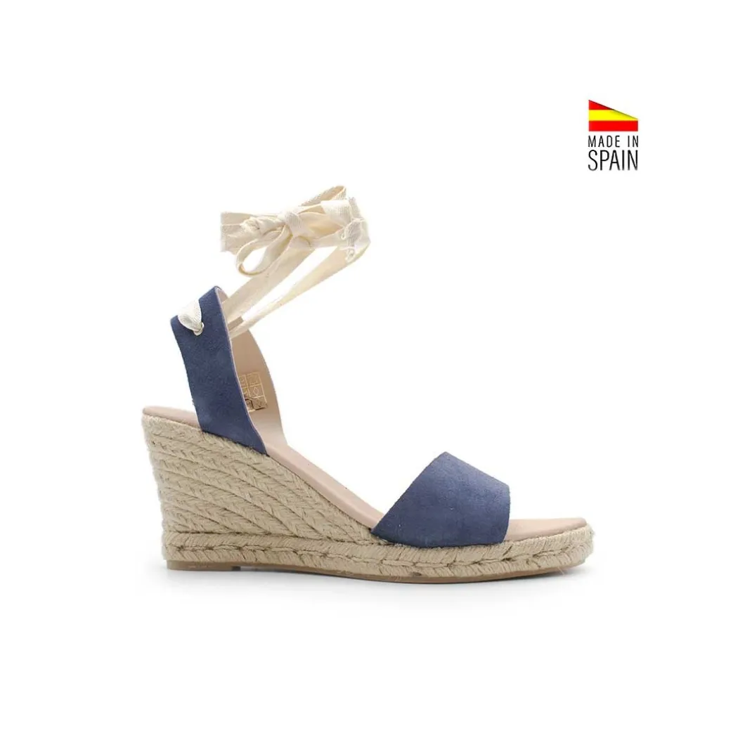 Sandalia cuña atada azul marino