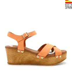 Sandalia cuña madera coral