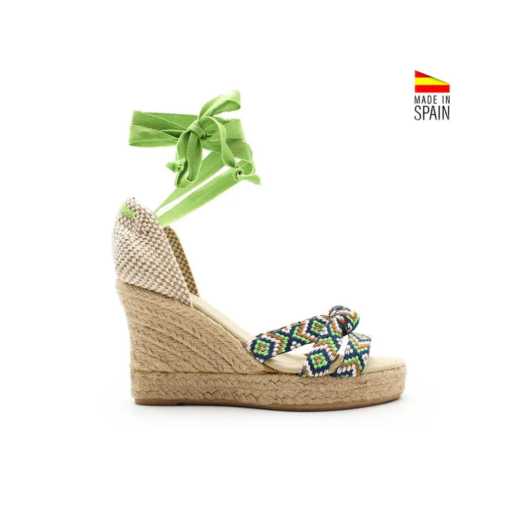 Sandalia cuña verde nudo