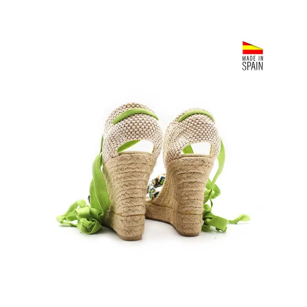 Sandalia cuña verde nudo