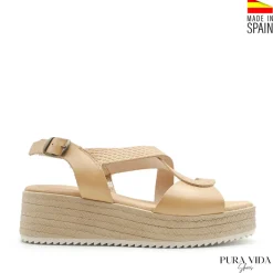 Sandalia de cuña beige madeira