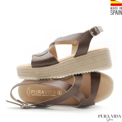 Sandalia de cuña marrón madeira