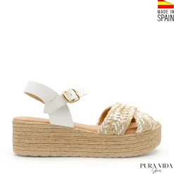 Sandalia de esparto y blanco con plataforma