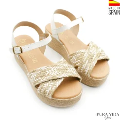Sandalia de esparto y blanco con plataforma