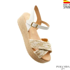Sandalia de esparto y blanco con plataforma