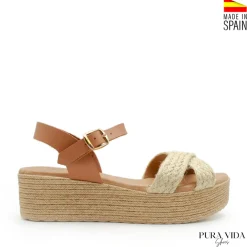 Sandalia de esparto y cuero con plataforma
