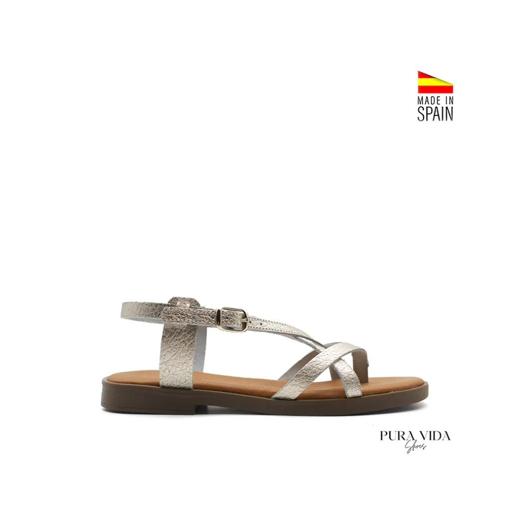 Sandalia dedo plana platino
