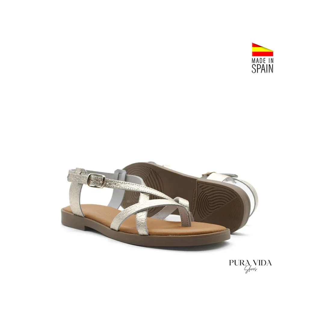 Sandalia dedo plana platino