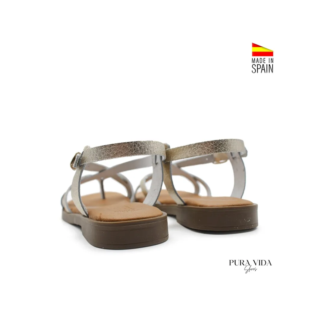 Sandalia dedo plana platino