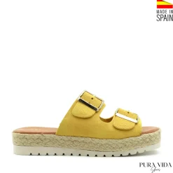 Sandalia hebillas amarillo de serraje