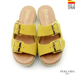 Sandalia hebillas amarillo de serraje