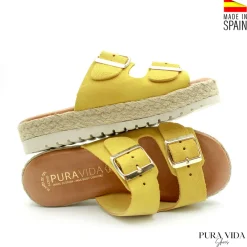 Sandalia hebillas amarillo de serraje