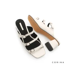 Sandalia hebillas beige con tacón ancho