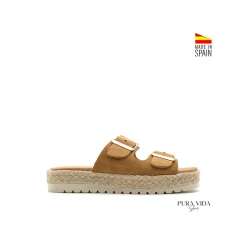 Sandalia hebillas camel de serraje