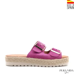 Sandalia hebillas fucsia de serraje