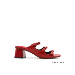 Sandalia hebillas roja con tacón ancho