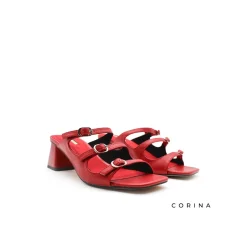 Sandalia hebillas roja con tacón ancho