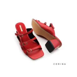 Sandalia hebillas roja con tacón ancho
