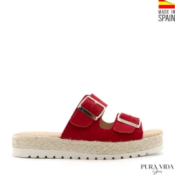 Sandalia hebillas roja de serraje