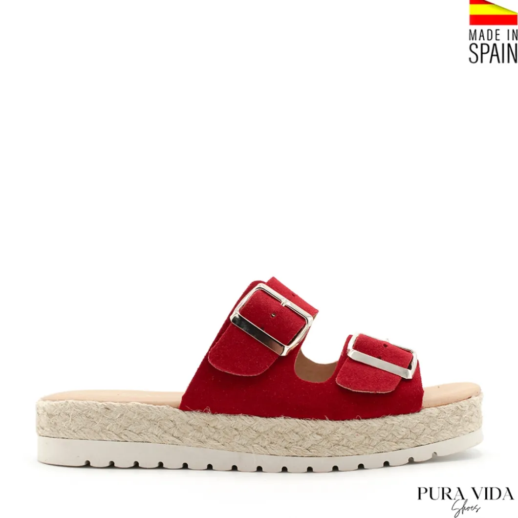 Sandalia hebillas roja de serraje