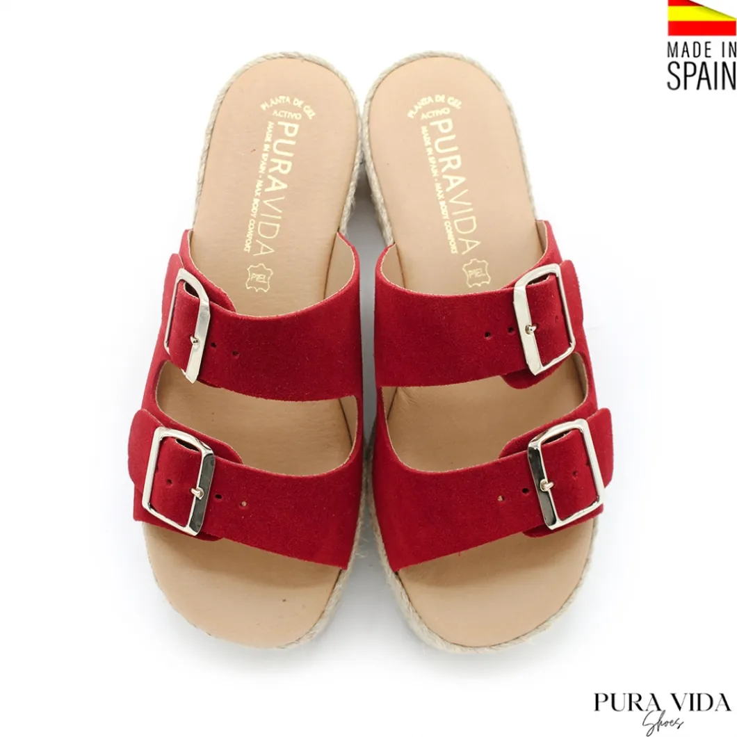 Sandalia hebillas roja de serraje