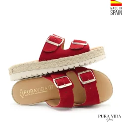 Sandalia hebillas roja de serraje