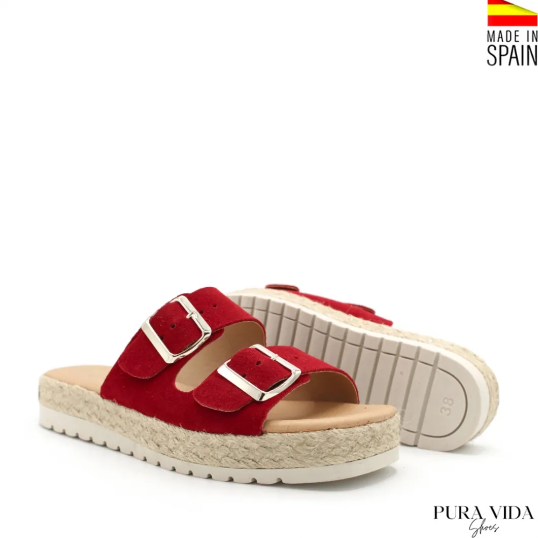 Sandalia hebillas roja de serraje