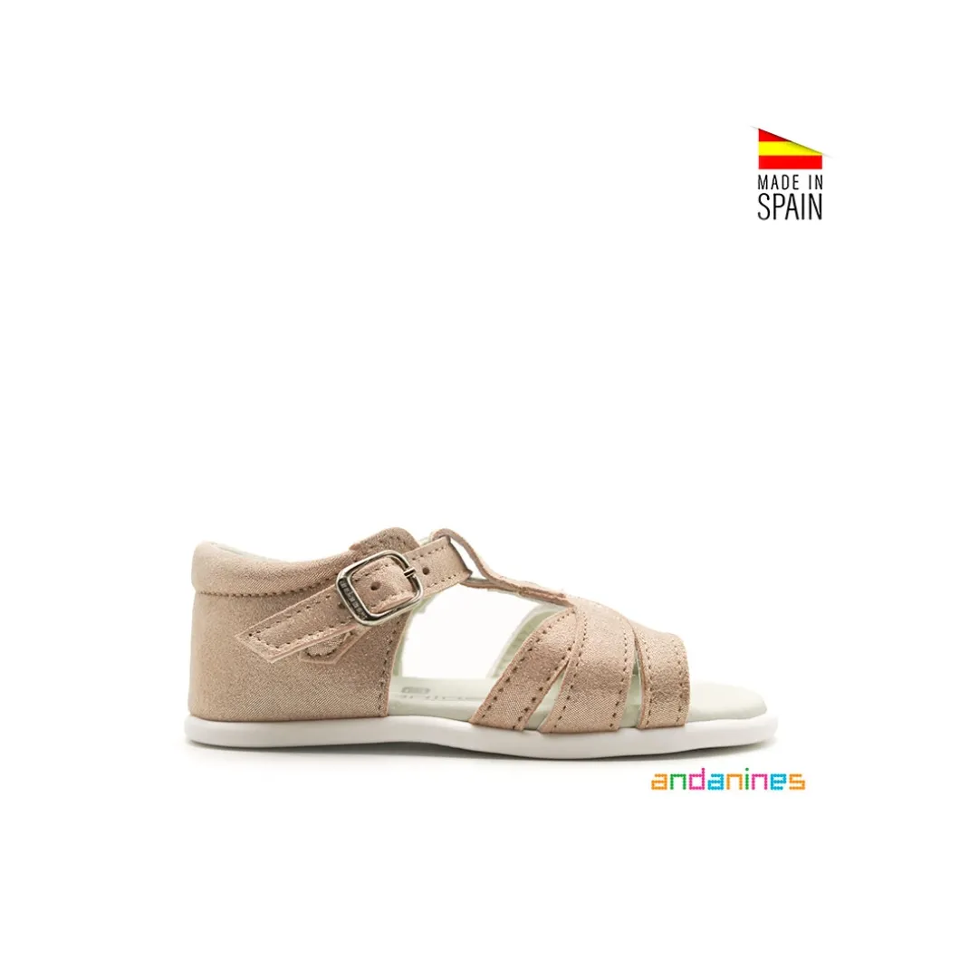 Sandalia infantil brillo champán