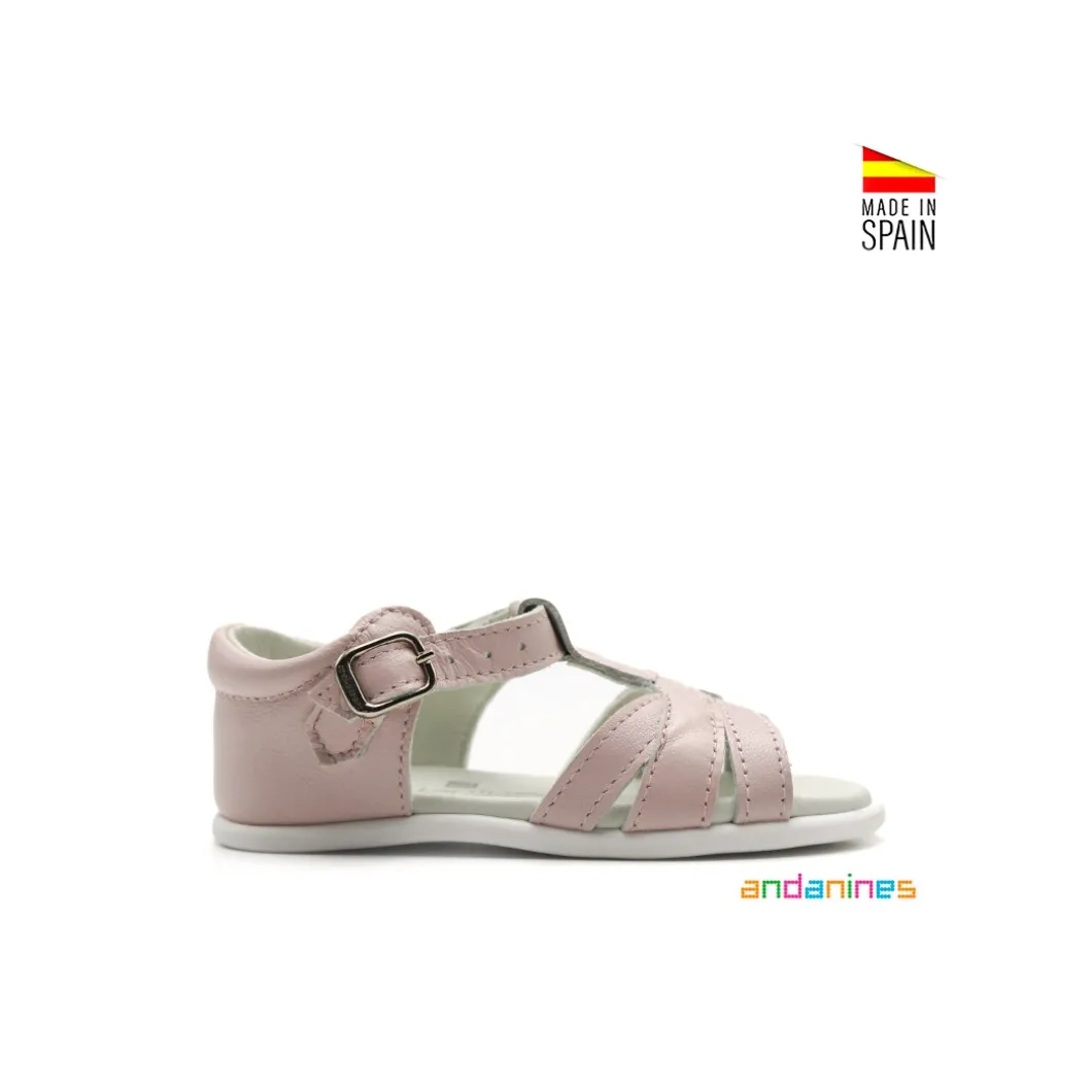 Sandalia infantil rosa palo piel