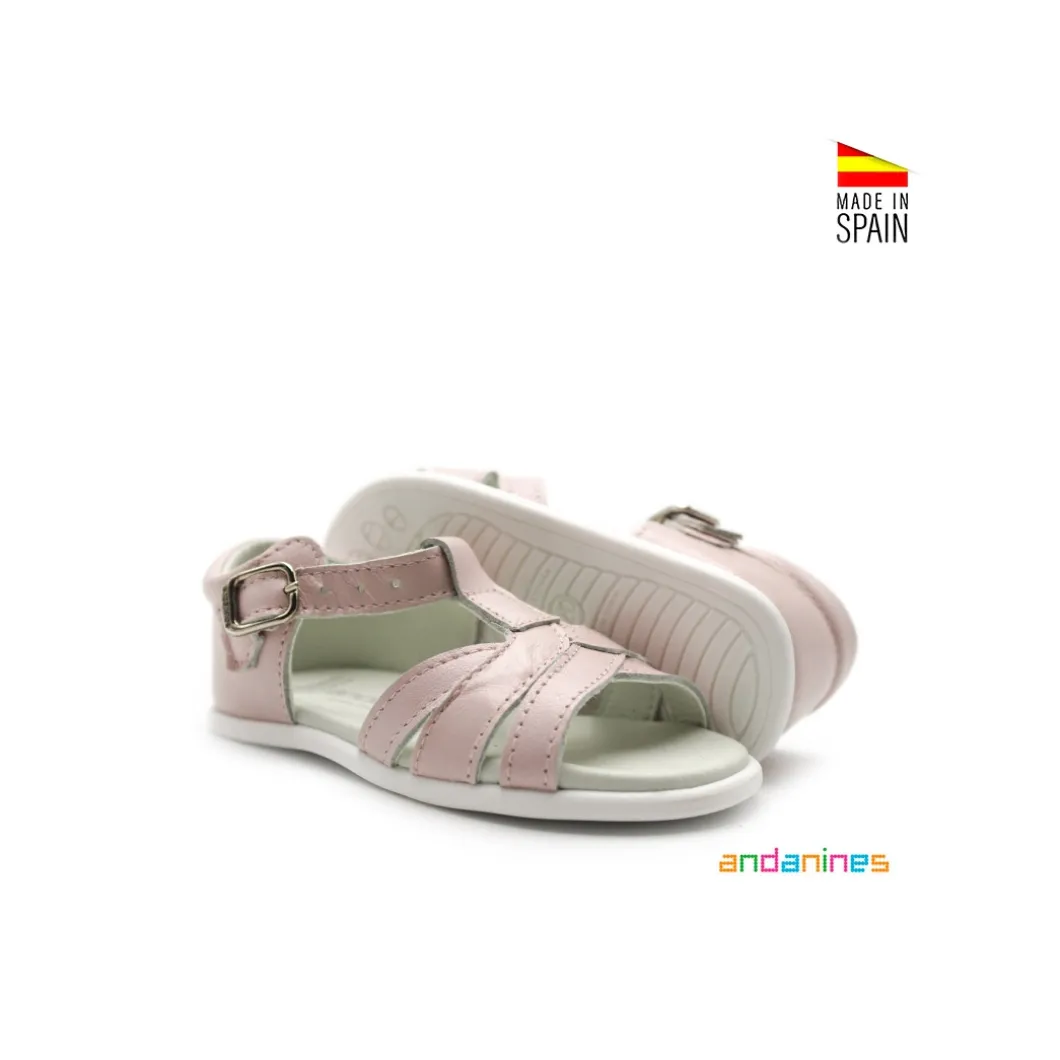 Sandalia infantil rosa palo piel